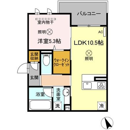 Ｄ-ｒｏｏｍ中筋　Ⅱ棟の物件間取画像